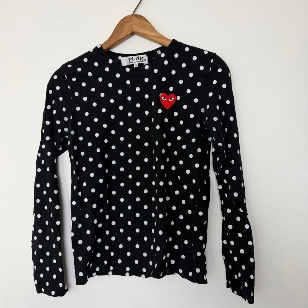 Comme des Garcons Play Black and White Polka Dot Long Sleeve Tee - Picture 2 of 4